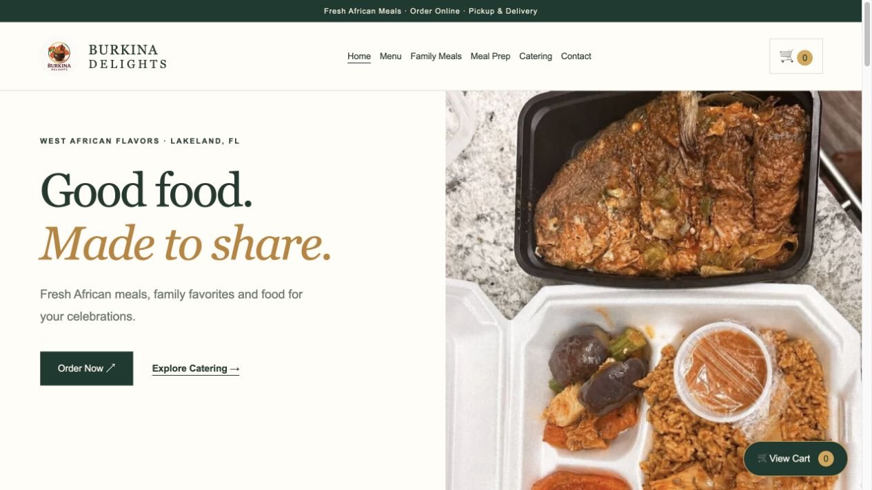 Burkina Delights — desktop website screenshot