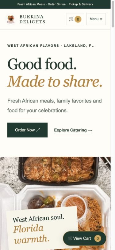 Burkina Delights — mobile website screenshot