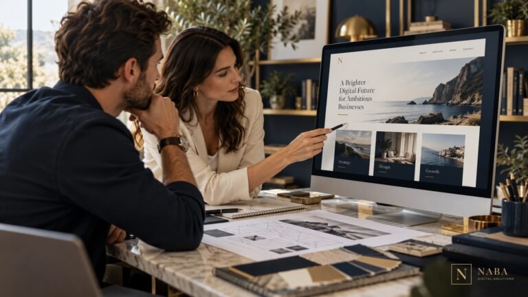 Reviewing a website design with a professional digital partner