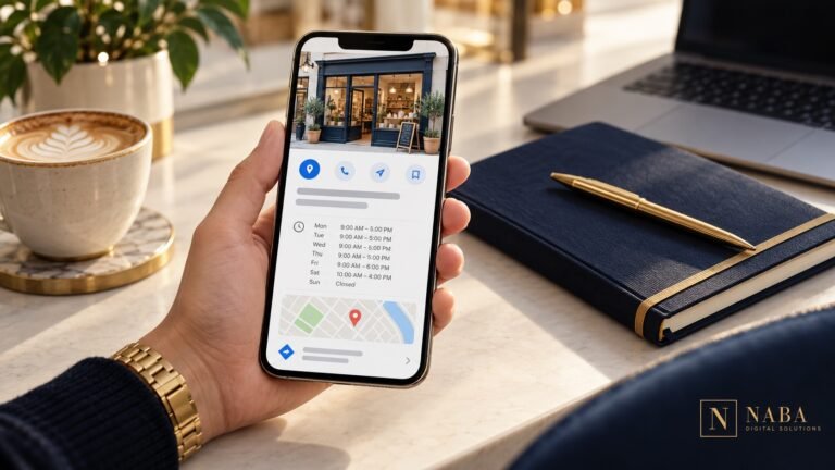 Illustrative local business listing on a smartphone